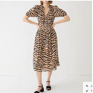 J.Crew Smocked-Waist Cotton Voile Dress in Zebra Stripe Womens Small